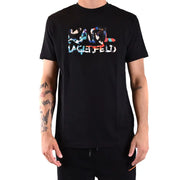 Noir Karl Lagerfeld hommes t-shirt avec un logo coloré imprimé style graffiti sur un tissu en coton doux