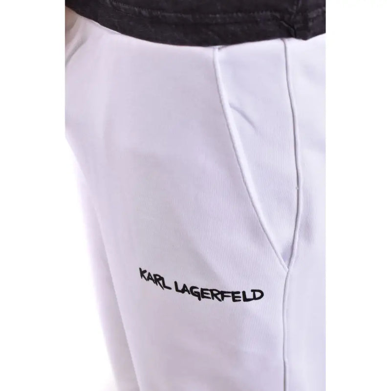 Blanc karl lagerfeld Pantalon homme en matière de survêtement, orné d'un logo brodé noir sur la couture latérale