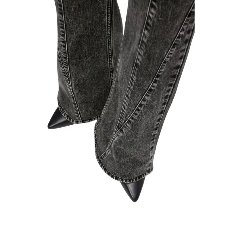 Karl Lagerfeld Bottes en denim noir à bout pointu avec coutures apparentes