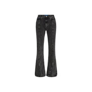 Karl lagerfeld women’s black cotton denim flare pants with high waist and subtle fading details front view