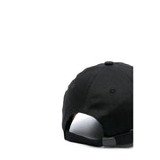 Black baseball cap with adjustable strap and button closure, likely made of cotton or polyester.