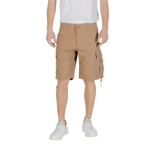 Short cargo kaki de Jack & Jones Hommes en coton noir Shorts avec de multiples poches
