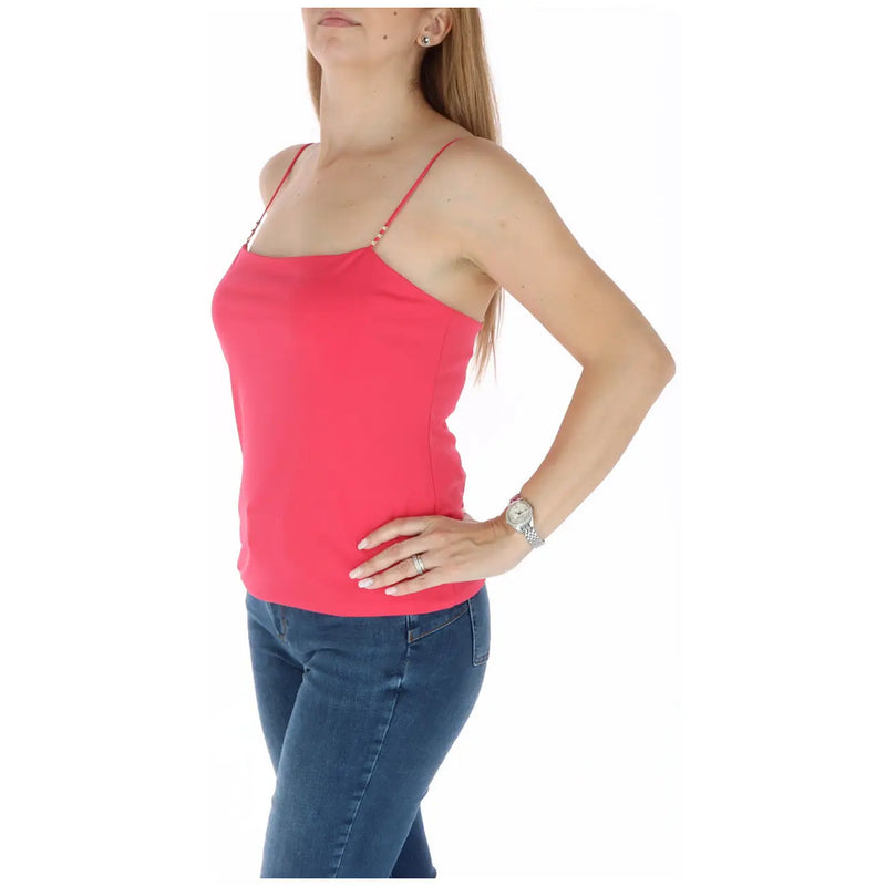 Kocca pour femmes, bretelles fuchsia top en polyester élasthanne de couleur corail et fines bretelles perlées