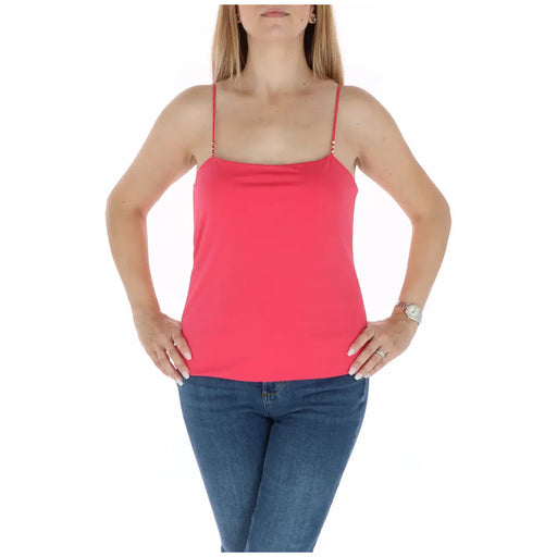Kocca pour femmes, bretelles fuchsia top en polyester élasthanne corail avec des perles dorées sur les bretelles