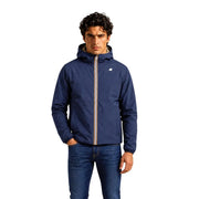 Veste blazer à capuche zippée bleu marine pour homme Kway en polyester avec fermeture éclair beige et logo discret sur la poitrine