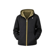 Blazer noir à capuche pour homme Kway, en nylon avec fermeture éclair à bordure dorée et doublure matelassée en polyester vert olive.