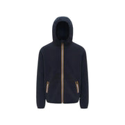 Le blazer zippé à capuche en polaire sherpa bleu marine pour homme de Kway est doté d'une fermeture éclair dorée et de poches latérales.