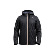 Blazer d'hiver Kway pour homme, veste à capuche imperméable en polyester noir avec fermeture éclair dorée et logo discret sur la poitrine