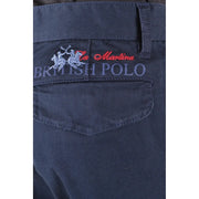 Pantalon en denim bleu foncé La Martina pour homme, en coton, avec logo British Polo brodé et logo de joueur de polo blanc.