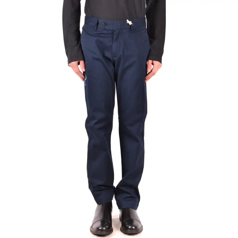Pantalon La Martina bleu marine pour homme, en tissu chino avec un logo brodé discret sur la ceinture.