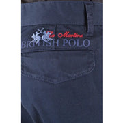 Pantalon homme La Martina en denim bleu foncé, orné d'une broderie British Polo avec logo blanc et texte rouge