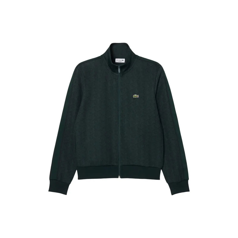 Veste de survêtement Lacoste noire zippée en coton pour homme, avec logo crocodile vert discret sur la poitrine