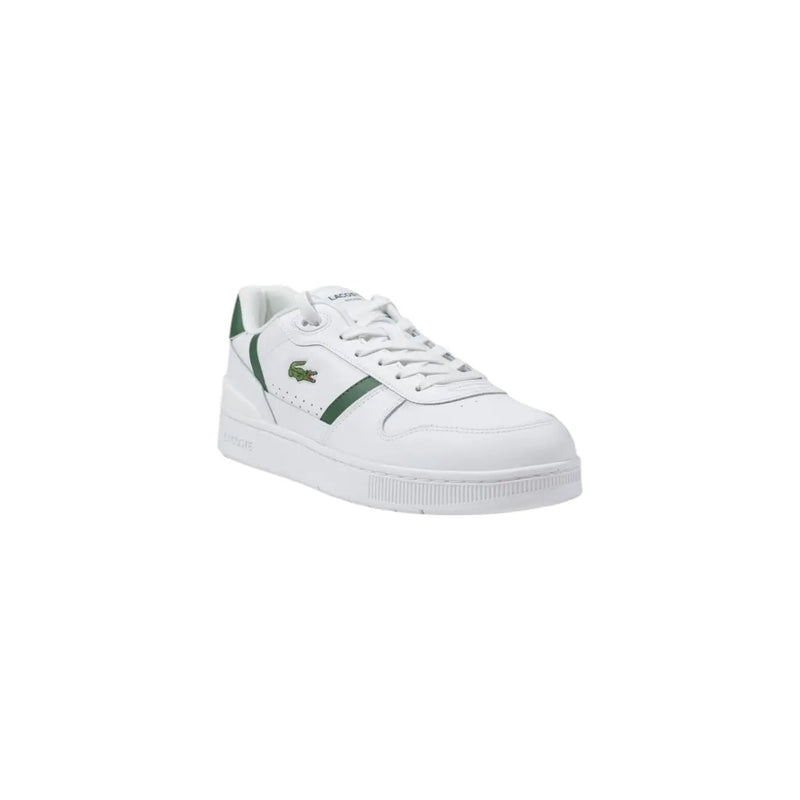 Baskets blanches Lacoste pour homme en cuir avec détails verts et logo crocodile classique, chaussures à lacets pour le printemps