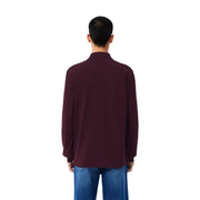 Polo Lacoste pour homme, violet, en coton, manches longues, col classique et tissu uni lisse.