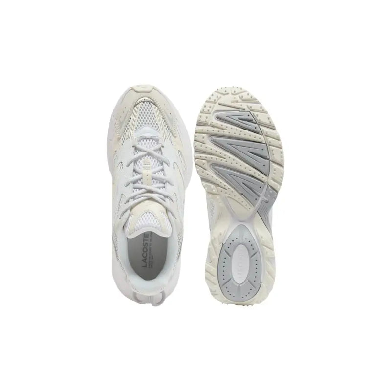 Baskets Lacoste pour homme couleur crème, avec empiècements en mesh et synthétiques et semelle en caoutchouc gris en polyuréthane polyester