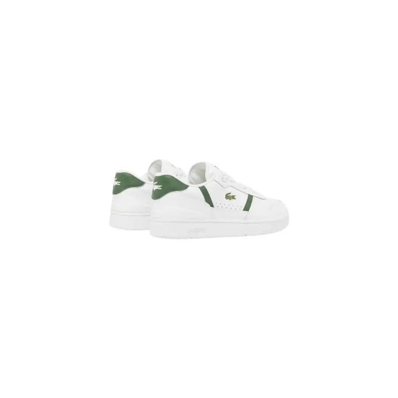 Baskets Lacoste pour homme, blanches et vertes, avec tige en cuir, design classique et logo crocodile emblématique.