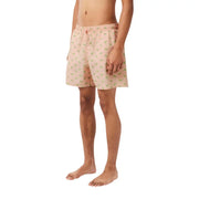 Lacoste men swimwear pink shorts with subtle green leaf pattern elastic waistband and drawstring closure