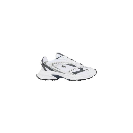 Baskets blanches Lacoste pour homme avec détails gris, semelle épaisse en polyuréthane polyester et motif géométrique audacieux