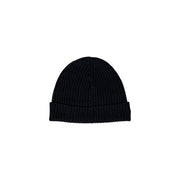 Bonnet Lacoste en laine noire pour homme, à maille côtelée et revers replié, vue de face