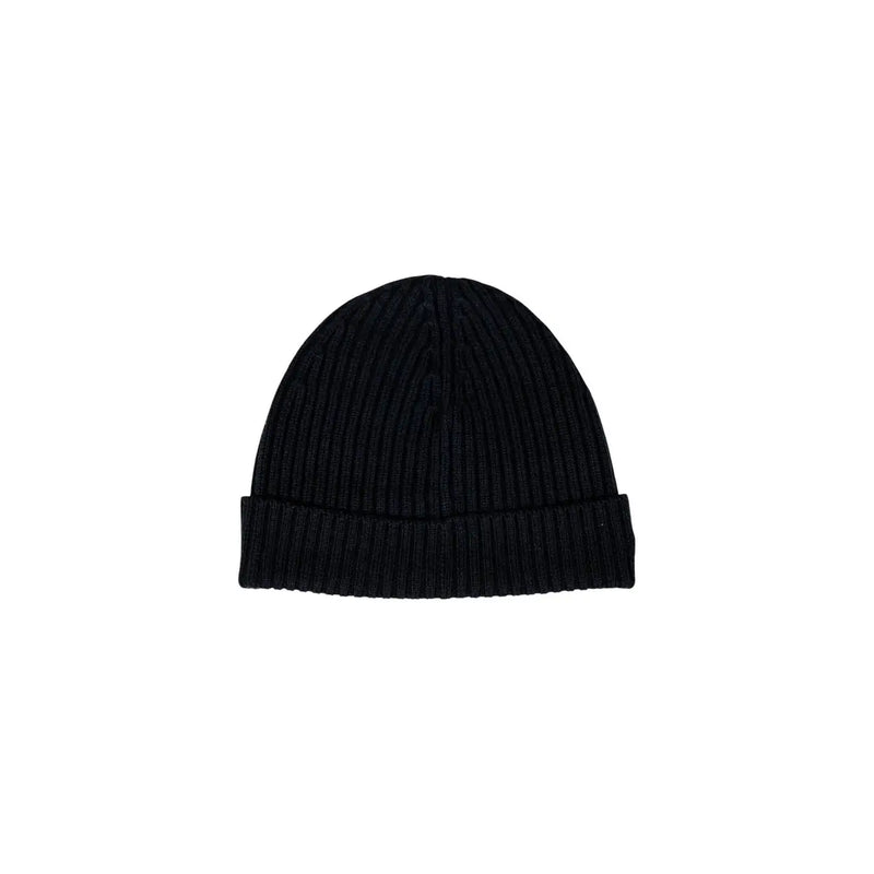 Bonnet Lacoste en laine noire pour homme, à maille côtelée et revers replié, vue de face