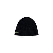 Casquette Lacoste en laine noire pour homme, avec revers et logo crocodile vert, vue de profil