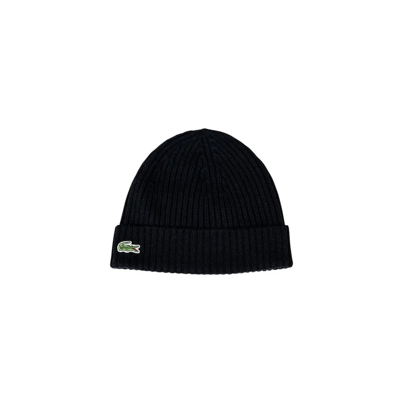 Casquette Lacoste en laine noire pour homme, avec revers et logo crocodile vert, vue de profil