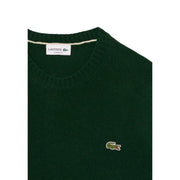 Pull Lacoste en laine vert foncé pour homme, col côtelé et logo crocodile brodé, vue de face