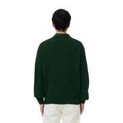 Pull Lacoste en laine vert foncé pour homme, avec poignets et ourlet côtelés et col rond, vue de face