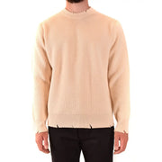 Pull Laneus en cachemire beige côtelé, ourlet et poignets usés, vue de face