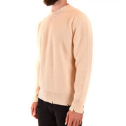 Pull en cachemire Laneus pour femme, beige, en maille côtelée avec ourlet effiloché, vue de face