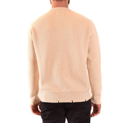 Pull en cachemire Laneus pour femme, beige, en maille côtelée avec ourlet effiloché, vue de face