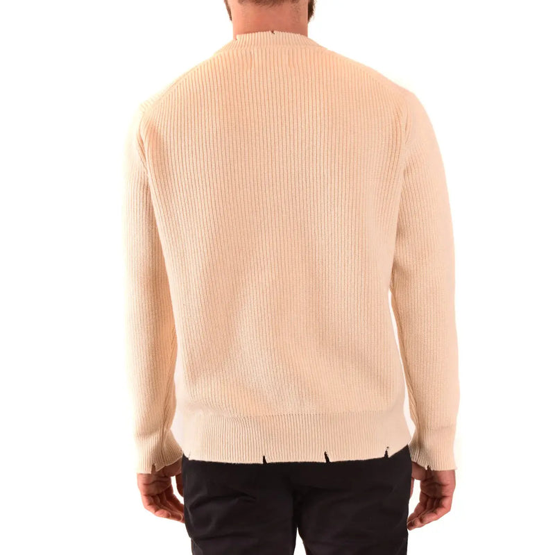 Pull en cachemire Laneus pour femme, beige, en maille côtelée avec ourlet effiloché, vue de face