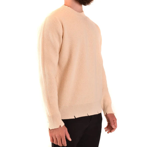 Pull en cachemire Laneus pour femme, beige, en maille côtelée avec ourlet effiloché, vue de face