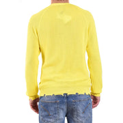 Pull en coton Laneus pour femme, jaune vif, à maille côtelée et ourlet effiloché, vue de face