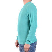 Pull Laneus en coton pour femme, couleur sarcelle, avec maille côtelée et bords-côtes effilochés, vue de face