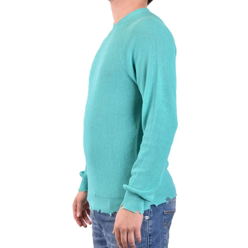 Pull Laneus en coton pour femme, couleur sarcelle, avec maille côtelée et bords-côtes effilochés, vue de face