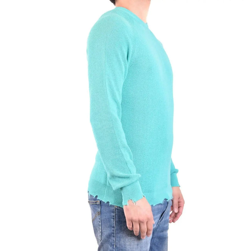 Pull en coton Laneus pour femme, couleur sarcelle, avec maille côtelée et ourlet effiloché, vue de face