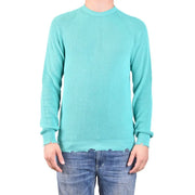 Pull Laneus en coton pour femme, coloris sarcelle, manches raglan côtelées et ourlet effiloché, vue de face