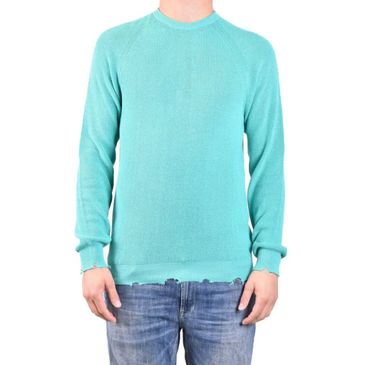Pull Laneus en coton pour femme, coloris sarcelle, manches raglan côtelées et ourlet effiloché, vue de face