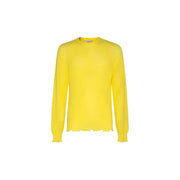 Pull Laneus pour homme, jaune, col rond, en maille de coton à manches longues et ourlet effiloché, vue de face