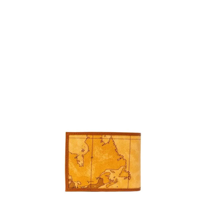 Brown leather wallet featuring an intricate map design for stylish storage