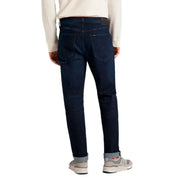Lee men’s Austin blue jeans in dark indigo denim with slim fit and rolled cuffs featuring functional pockets