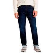 Lee Men’s Austin blue jeans in dark indigo denim with classic straight-leg cut and rolled cuffs featuring pockets