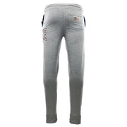 Pantalon homme Leone 1947 en tissu gris chiné, poignets et taille côtelés, logo brodé bordeaux et blanc.