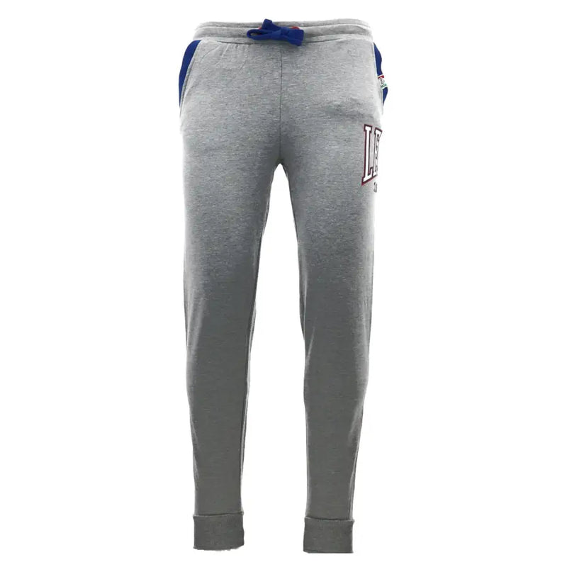 Pantalon de survêtement gris chiné Leone 1947 pour homme, avec empiècements latéraux bleus et logo LA brodé sur la cuisse.
