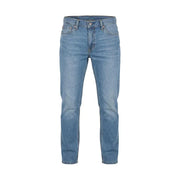 Jean Levi's pour homme en denim bleu, coupe slim, en coton stretch, avec un délavage léger et un effet délavé subtil.
