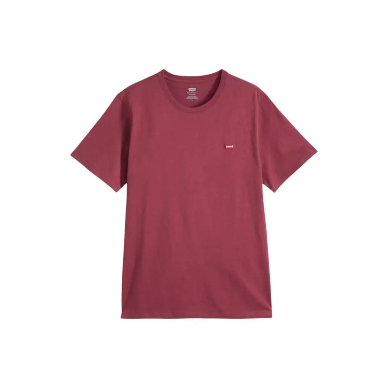 T-shirt Levi's bordeaux pour homme, en coton, à col rond et manches courtes, avec un petit logo brodé sur la poitrine gauche.