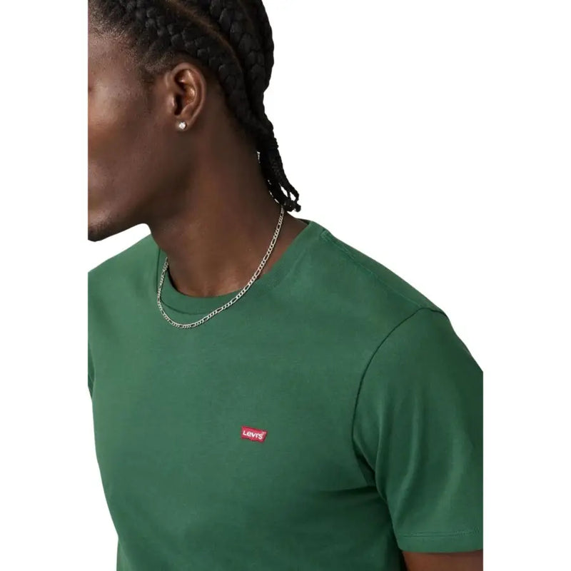 T-shirt Levi's homme vert, col rond court, 100 % coton, avec logo rouge sur la poitrine