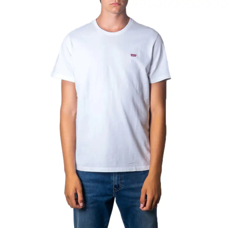 Levi's hommes t-shirt en coton blanc avec un petit logo rouge sur la poitrine gauche pour une tenue décontractée