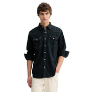 Chemise Levi's pour homme en denim de coton noir, style western, avec surpiqûres blanches et poches poitrine boutonnées